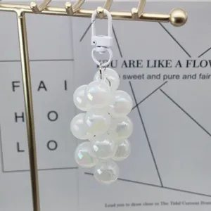Acrylic AB color grape keychain bag charm, cute iridescent pearl fruit pendant keyring.