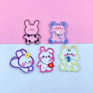 Acrylic Double Sided Transparent Cartoon Bear Rabbit Animal Charms DIY Jewelry Making Accessories Bag Keychain Pendant