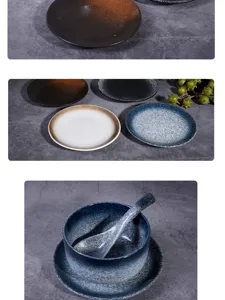 Service de vaisselle en céramique style japonais assiettes bols cuillères rétro