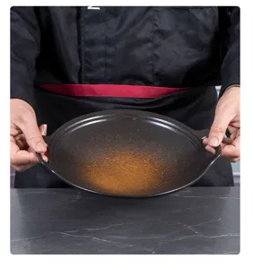 Japanese ceramic baking pan with double ears, high temperature resistant round dry pot tray.