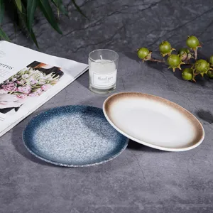 Assiette plate en céramique japonaise, vaisselle ronde peinte à la main pour maison et restaurant.