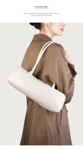 Borsa a tracolla cilindrica minimalista per donna, elegante borsa baguette tinta unita per uso quotidiano.