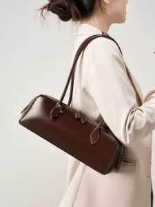 Borsa a Tracolla da Donna in Vera Pelle Grande Capacità Lunga Borsa Sottobraccio Elegante Tinta Unita