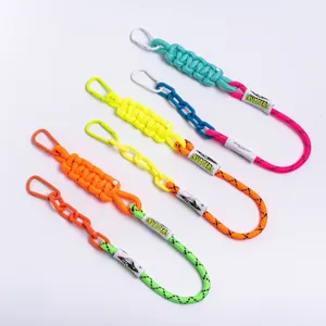 Colorful DIY paracord lanyard with carabiner and chain, trendy phone charm strap accessory