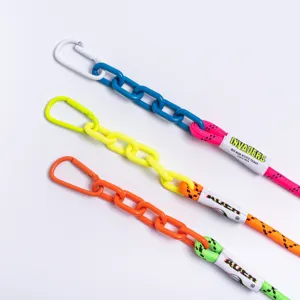 Colorful fashion lanyard strap with metal hook plastic chain and woven label for bags phone case