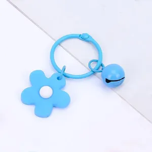 Blue PVC flower metal bell keychain cute bag pendant DIY phone case accessory charm