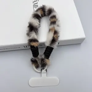 Laccetto da polso per cellulare in peluche leopardato ciondolo borsa carino