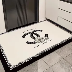 PVC entrance door mat, modern black and white waterproof dirt-resistant floor carpet for home.