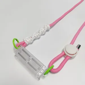 Colorful braided phone lanyard crossbody strap with adjustable buckle and clear accessory container.