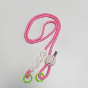 Pink white crossbody phone lanyard strap with adjustable buckle and hooks for universal case.