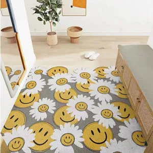 Alfombra de sonrisa de dibujos animados y margarita para pasillo felpudo antideslizante.