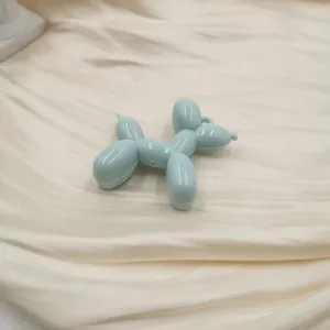 Acrylic DIY balloon dog keychain pendant charm, solid macaron cream color jewelry accessory.