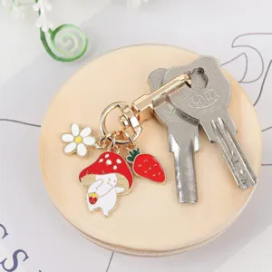Cute cartoon mushroom rabbit keychain with flower and strawberry pendants for women bags keys