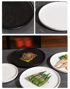 Close-up details of Japanese rock texture dinner plates, ideal for steak, salad, and dessert.