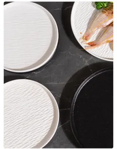 Japanese style stone texture round dinner plate, premium ceramic western steak and salad tableware.