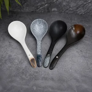 Japanese Ceramic Soup Spoon Long Handled Ramen Soup Spoon For Home Restaurant