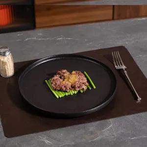 Modern black rock style ceramic dinner plate round western steak and salad plate for restaurant.