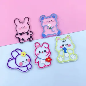 Cute acrylic double sided transparent cartoon bear and rabbit animal pendants for DIY.