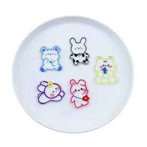 Cute acrylic cartoon animal charms transparent double sided bear rabbit pendants for DIY jewelry