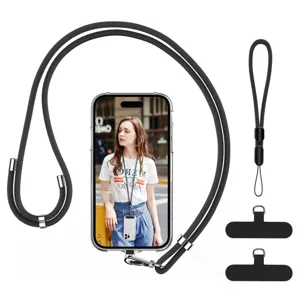 Black phone lanyard crossbody adjustable neck strap with wrist strap and tether tabs