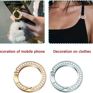 Accessoire porte-clés anneau ressort métal strass, boucle cristal scintillante pour téléphone.