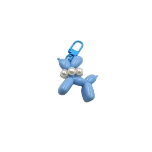 Blue balloon dog keychain with faux pearls acrylic cute bag pendant keyring accessory