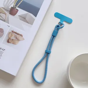 Correa de muñeca para teléfono azul con parche cordón corto ajustable para llaves taza