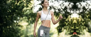 Outdoor lifestyle detail shot featuring a durable crossbody phone lanyard with clear case.