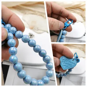 Pulsera de cuentas AB de color caramelo llavero con colgante de corazón accesorio para teléfono
