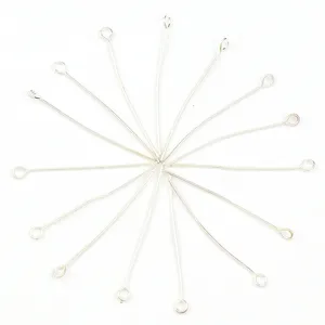 Silver tone metal eye pins, beading findings for DIY jewelry making and craft projects.