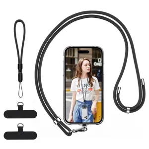 Solid Color Round Cord Mobile Phone Lanyard Crossbody Neck Strap Anti Loss Sturdy Wristband Keychain Set For Daily Outdoor
