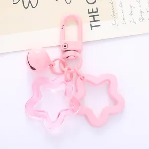 Pink star acrylic keychain cute bag charm and lovely keyring accessory for daily decoration.