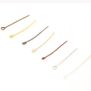 Multi-color metal eye pins for DIY jewelry making, displayed neatly on a clean white background.