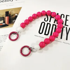 Acrylic bead wrist strap 14mm DIY phone charm handmade pearl handbag chain accessory.