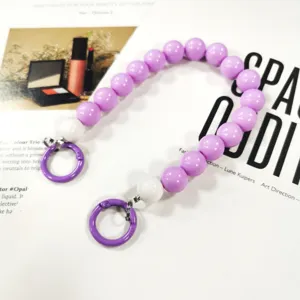 Acrylic round bead phone case strap diy accessories purple white handle chain detail view