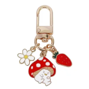 Cute metal mushroom flower strawberry keychain pendant backpack charm for women cute accessory.