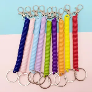 Porte-clés à Ressort en Plastique Rétractable Bracelet Spirale Extensible Anneau de Clés Anti-perte Cordon pour Sac et Téléphone