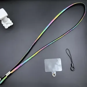 Bling rainbow rhinestone phone lanyard crossbody strap with tether tab and connector.