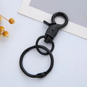 Black metal lobster clasp keychain with split ring DIY jewelry making hardware accessory