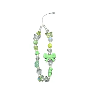 Groene snoep cartoon strik telefoon ketting, kraal schattige lanyard voor smartphone hoesje.