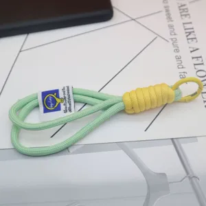 Nylon braided keychain wrist lanyard with durable metal ring for keys and bags decoration.