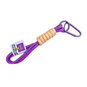 Purple nylon braided keychain strap with metal carabiner, ideal for bags and keys daily use.