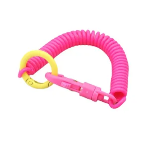 Porte-clés anti-perte coloré en corde à ressort rose vif et bracelet jaune pour sac accessoire