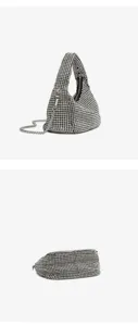 Sparkling rhinestone shoulder bag for women, elegant crystal evening hobo purse with chain strap.