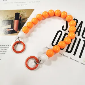 Acrylic bead chain strap, 14mm orange and white beads with round spring rings for phone case.