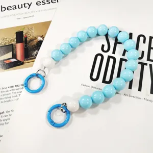 Acrylic bead chain strap for phone case and handbag, light blue DIY fashion accessory.