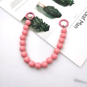 Pink acrylic beaded chain strap for DIY phone case handbag accessory 14mm beads.