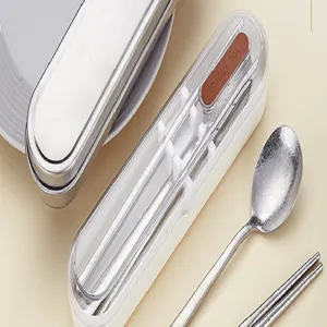 Titan Besteck Set Detailansicht, tragbares Outdoor-Geschirr mit Löffel und Essstäbchen.