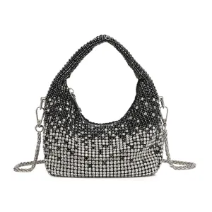 Women Rhinestone Evening Bag Fashion Chain Shoulder Crossbody Bucket Bag Luxury Crystal Handbag