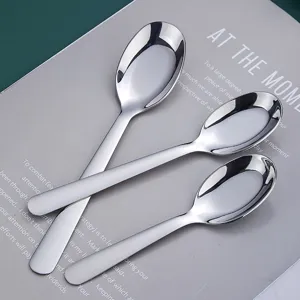 Juego de cucharas de acero inoxidable 304 espesado, cucharas soperas planas para el hogar.